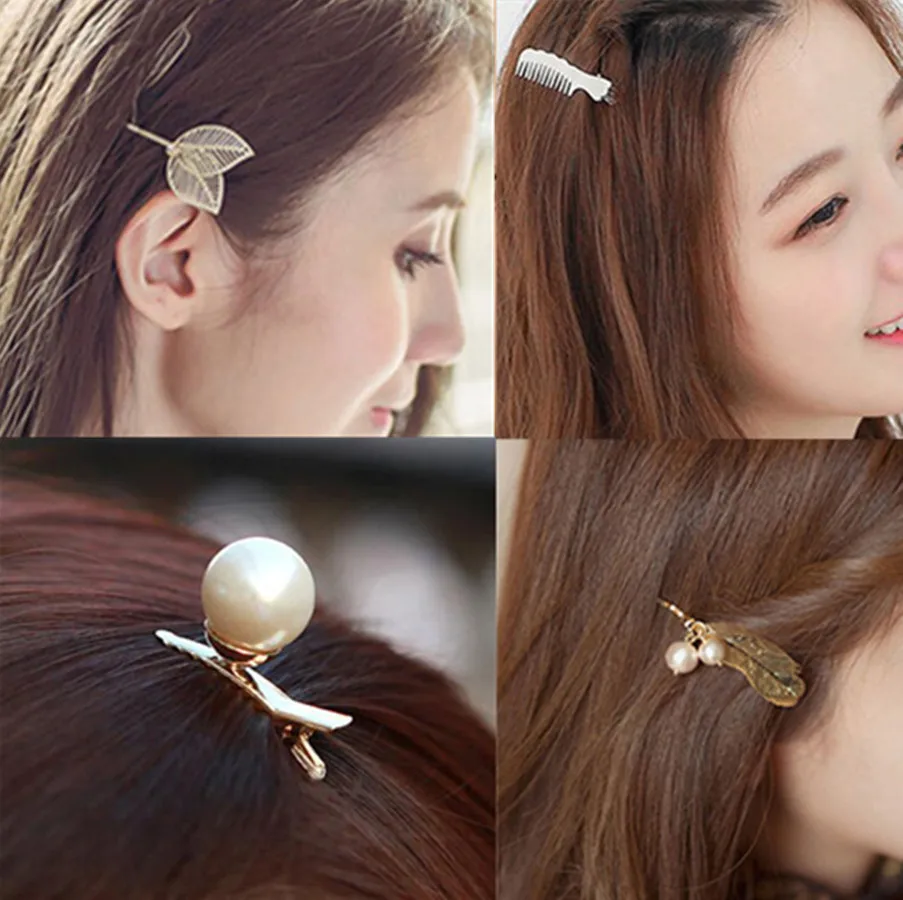 1 шт./Продажа модная металлическая форма листа жемчуг зажим для волос заколка с