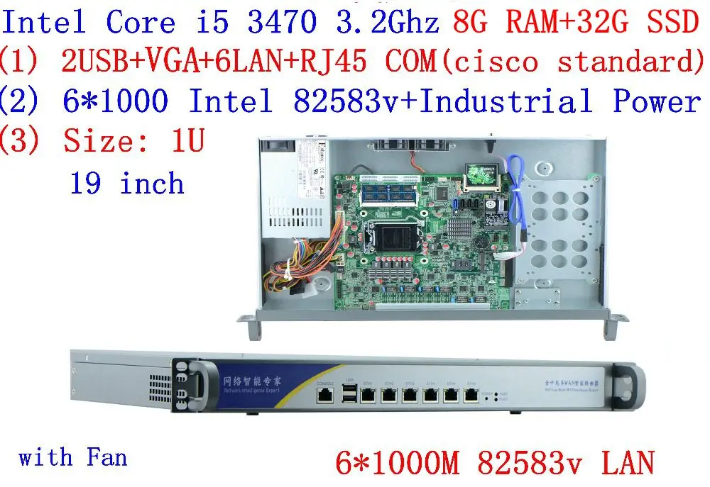 cheap server rack 1U routers 6*1000M 82583v Gigabit InteL I5 3470 3.2Ghz 8G RAM 32G SSD support ROS RouterOS Mikrotik