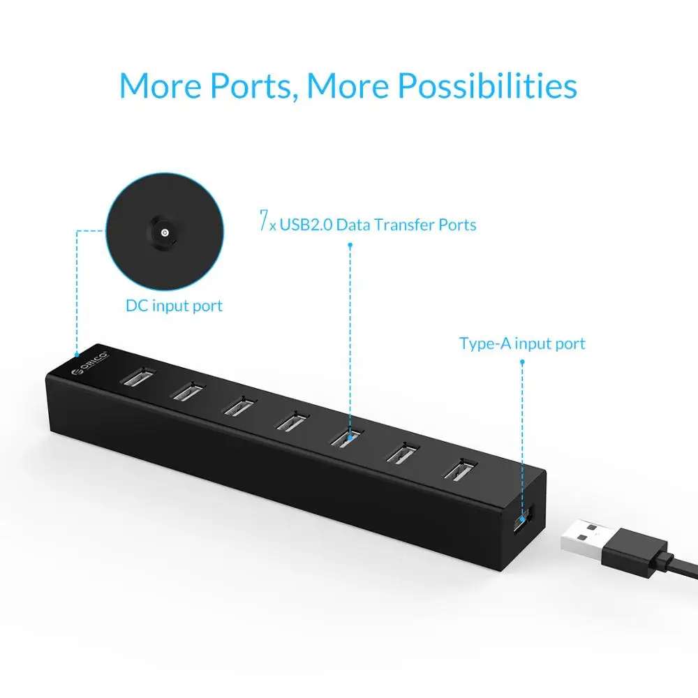 Концентратор ORICO 7 портов s USB2.0 концентратор с входным Питанием постоянного тока