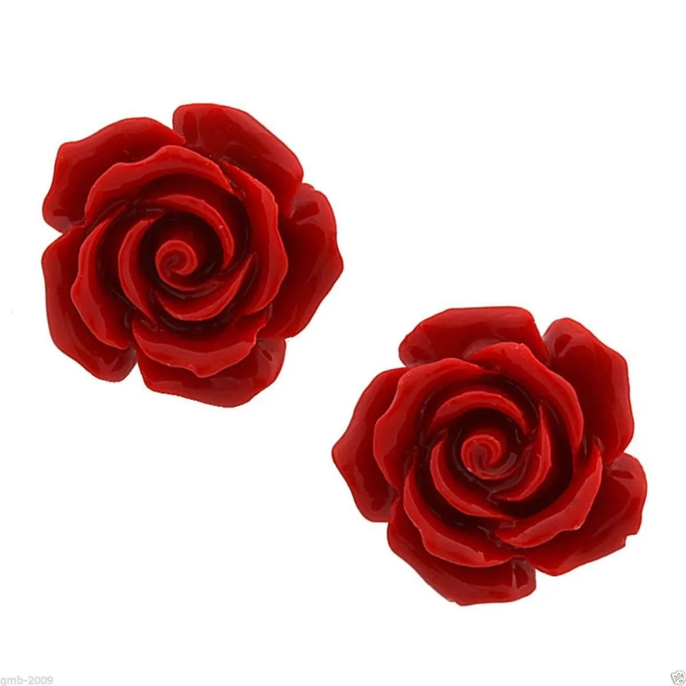 

Fashion Jewelry 12mm Red Rose Flower 925 Sterling Silver Earrings