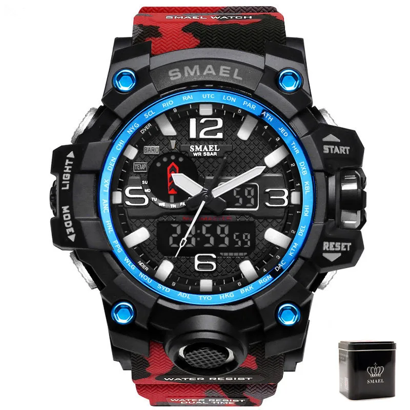 Camo red with box SMAEL военные часы мужские цифровые часы G стиль модные спортивные часы водонепроницаемый светодиодный наручные часы мужские s камуфляж армейские часы erkek saat - Цвет: Camo red with box