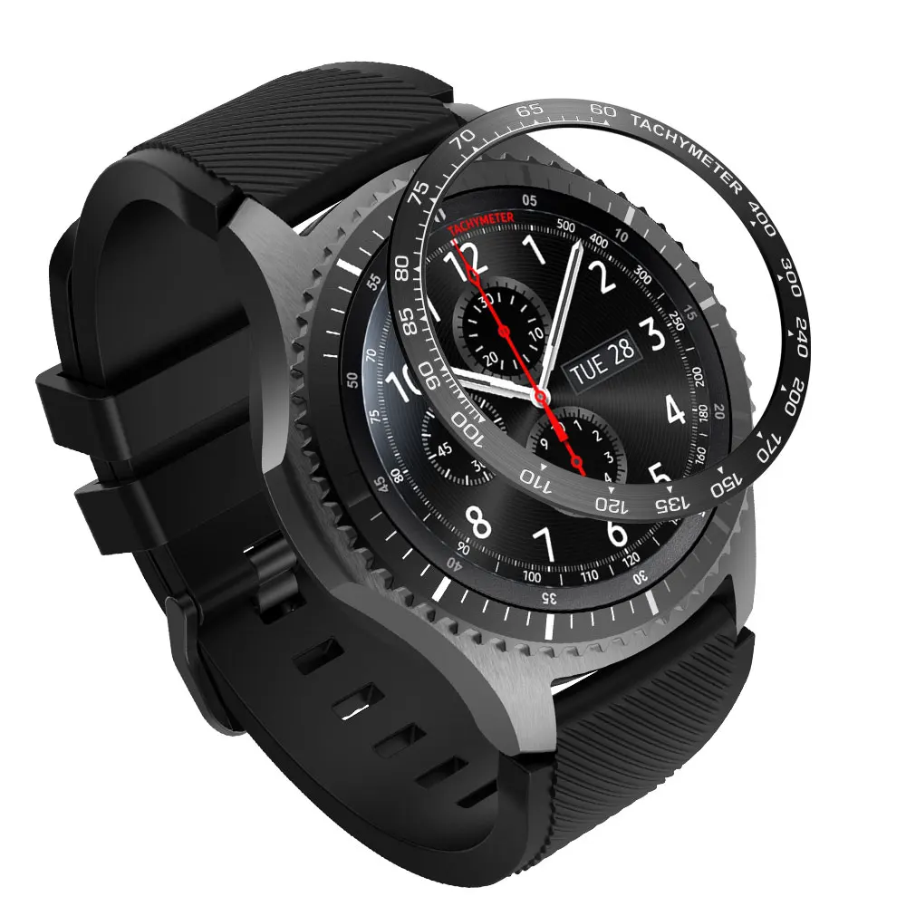 Черный Смарт-часы крышка для samsung Galaxy watch 46 мм, драгоценный камень кольцо смарт Кольцо клеющаяся крышка против царапин металл - Цвет: Черный