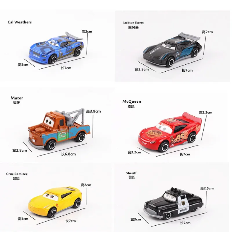 

7Pcs/set Cars Disney Pixar Cars 3 Lightning McQueen Jackson Storm Cruz Mater Mack Uncle Truck 1:55 Diecast Metal Car Model Boy