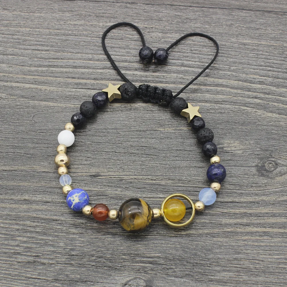 Handmade Universe Galaxy the Eight Planets Solar System Star Natural Stone Beads Bracelet Bangle for Women Men Gifts | Украшения и