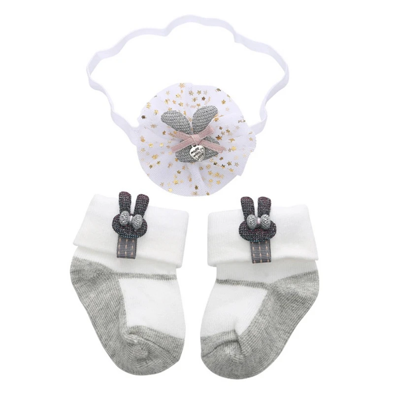 

0-12M Infant Baby Solid Color Lace Flower Headbnd Princess Cute Soft Cotton Socks Headwear set Photo Props Baby Baptism Gift