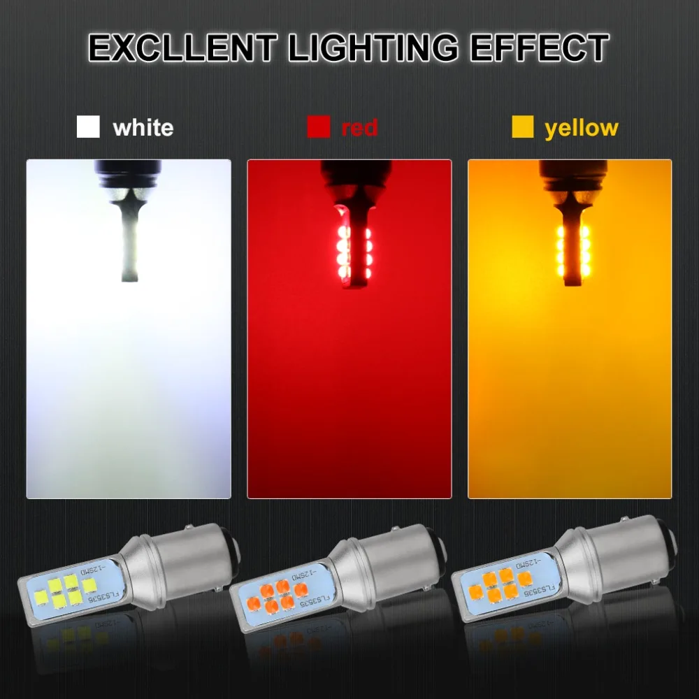 2 шт. 1157 BAY15D P21/5 Вт светодиодный лампы 12 3535SMD 6000 K белый желтый красный