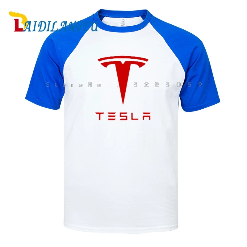 Мужская футболка с принтом Tesla Повседневная рукавом реглан и круглым вырезом