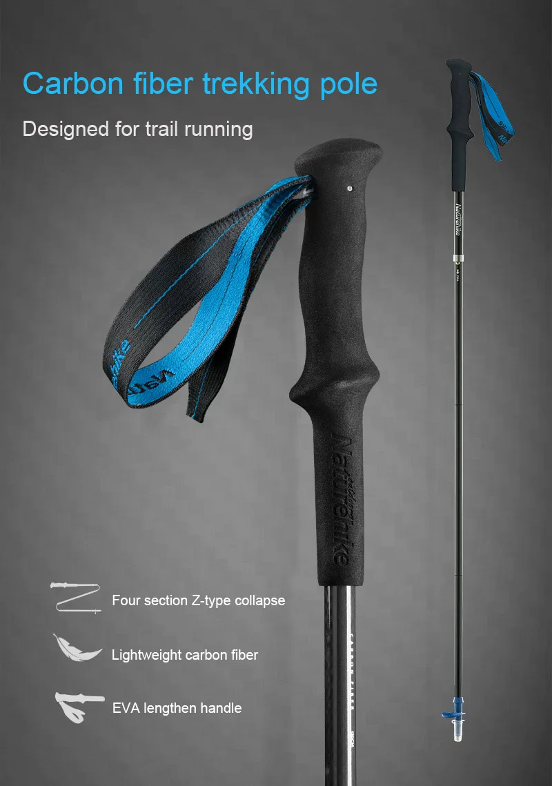 1 Pcs Naturehike Portable Collapsible Carbon Fiber Trekking Poles Quick Lock Compact Folding Walking Stick Tourism Trail Running