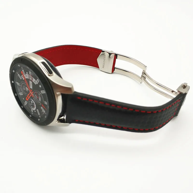 AKGLEADER Carbon Fiber Genuine Leather Watch Strap Band For Samsung Galaxy Watch 4 5 46/42mm Gear S3 Huawei GT 2 3 22mm