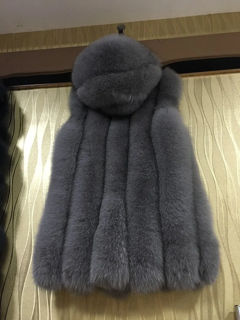 Luxury Winter Women's Genuine Wholeskin Fox Fur Vest With Hoody Lady Warm Waistcoat Female Gilet VF5042 | Женская одежда