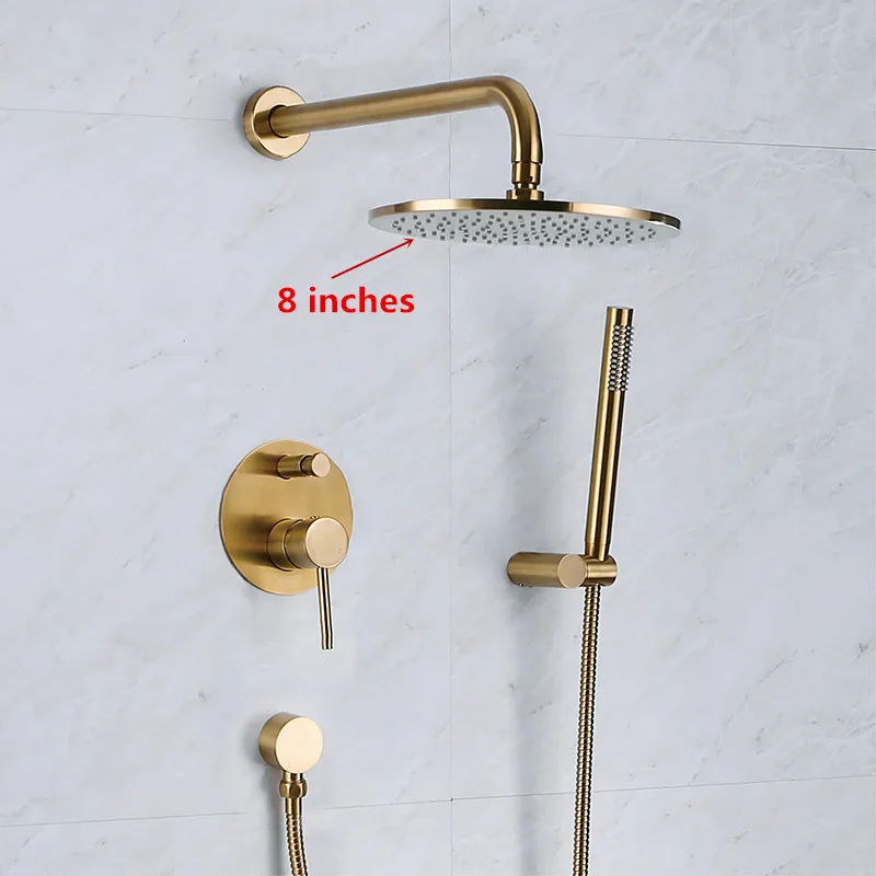 

Bathroom Shower Set Brushed Gold Rain Shower Faucet Wall or Ceiling Wall Mounted Shower Mixer 8-10" Shower Head with handheld