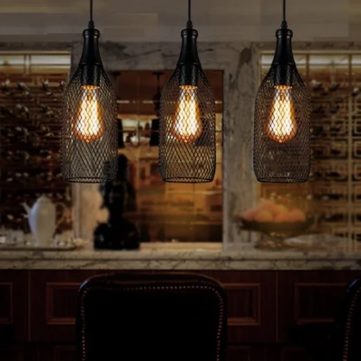 Edison Loft Style Wire Net Bottle Droplight Nordic Vintage Pendant Light Fixtures For Dining Room Hanging Lamp Indoor Lighting | Лампы и
