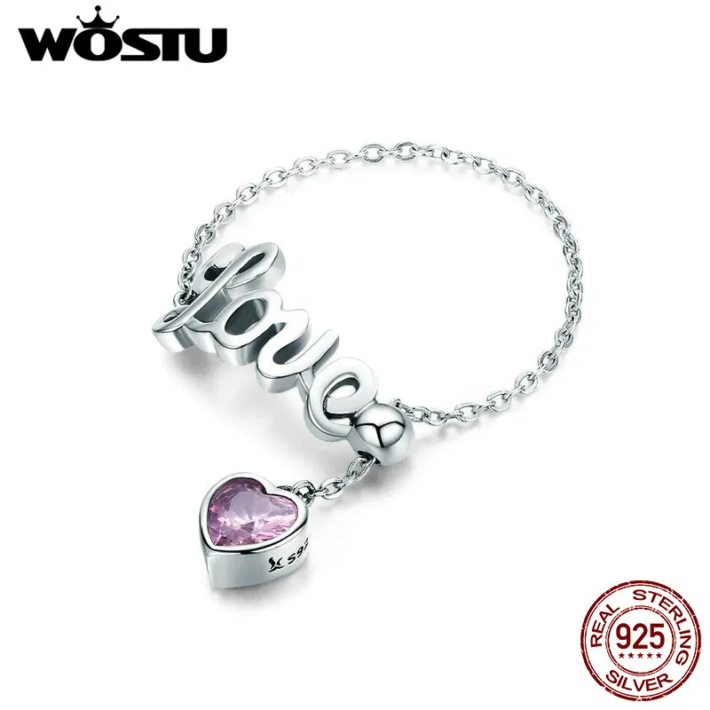 WOSTU романтический 925 пробы серебро любовное письмо сердце регулируемое кольцо на палец для обручального кольца для Для женщин женское, Стерлинговое серебро ювелирные изделия подарок CQR246