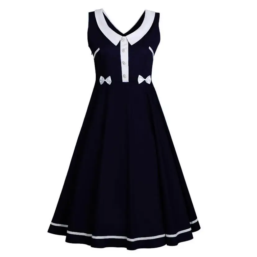 Новинка 2017 года винтажное платье для девушек милое белое без рукавов с бантом 1950s