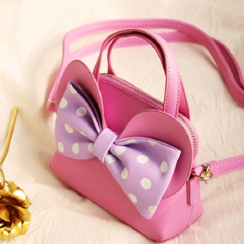 pink purple Искусственная кожа бант Принцесса Дети Портмоне Женская сумочка дети мини кошелек телефон сумка для денег carteira feminina для девочек - Цвет: pink purple