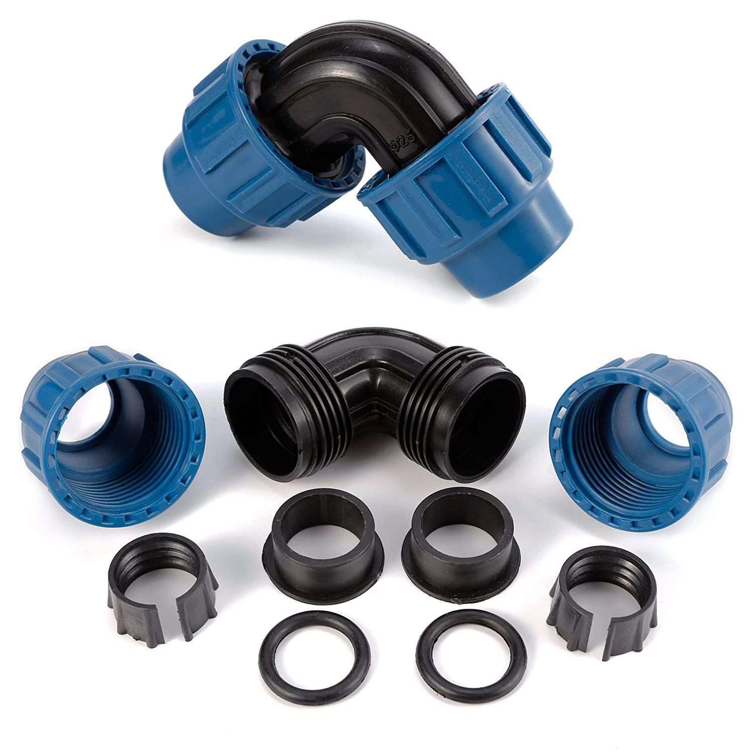 

25 mm CONNECTING ELBOW / ELBOW 90 degree CONNECTION a COMPRESSION TUBULAR quickly takes over Connection 10 bar For Tube PP PVC P