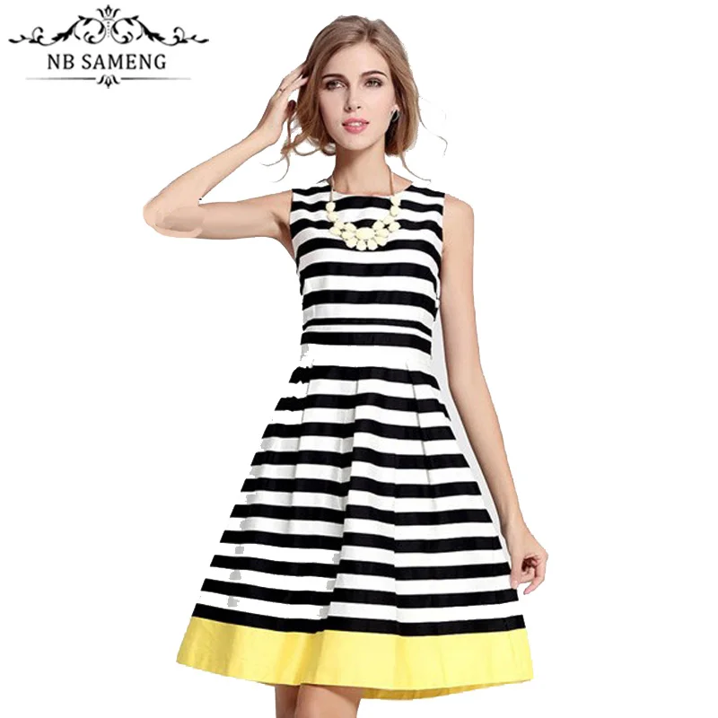 2017 New Fashion Casual Summer Women Patchwork Striped Cute Style Dress Vintage Evening Party Bandage Dresses LY069 | Женская одежда