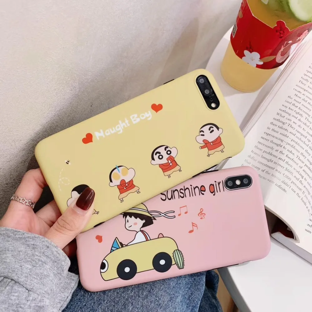 Frosted cartoon crayon xiaoxin and cherry maruko for iphone 6P 6S 6SP 7 7P 8 8P X XS MAX XR mobile phone protective shell |