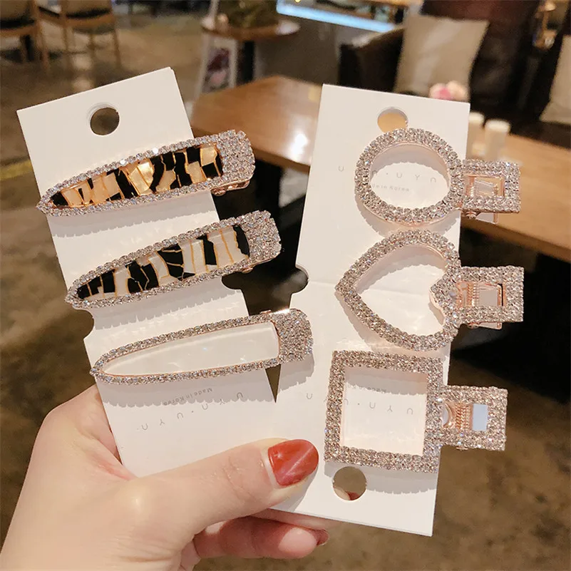 Elegant Rhinestone Hair Clips for Women Geometric Imitation Pearl Crystal Hairpins Barrettes Korean BB Clip Accessories |