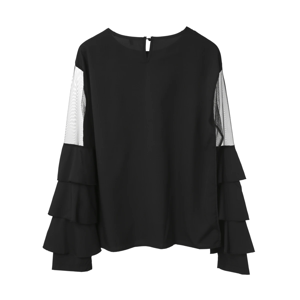 

Women's Petal Sleeve Solid Perspective Long Sleeve O-Neck Loose Casual Shirt Autumn Tops T-Shirt