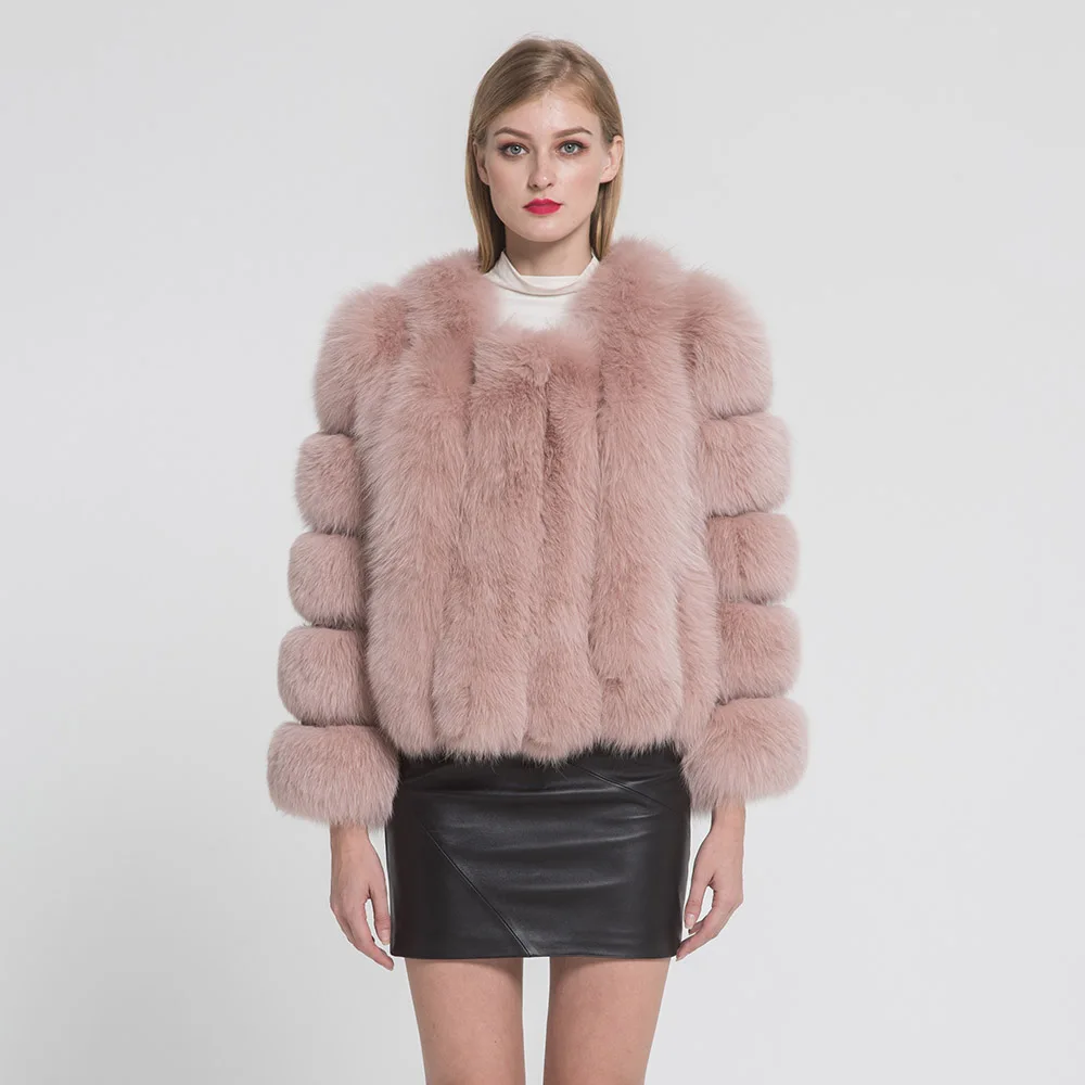 Pale Pink Женская шуба из натурального Лисьего меха, теплая зимняя куртка, модная верхняя одежда из натурального меха, высокое качество, Новое поступление S7370 - Цвет: Pale Pink