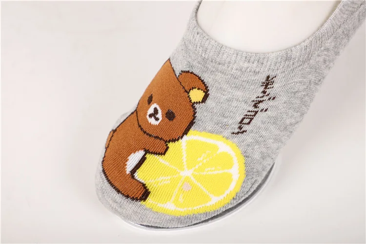 Мультфильм Rilakkuma принт Носки с милым медведем, Забавный Новинка Невидимый женские весенние, летние носки впитывают пот Нескользящие коттоновые носки