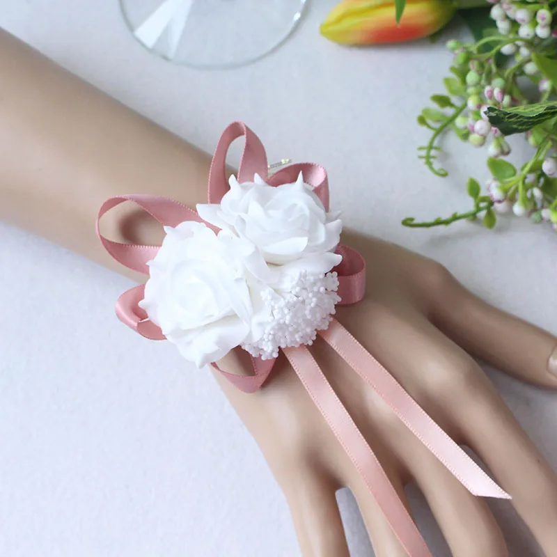 YO CHO Prom Beutiful PE розы вечерние цветы на запястье Свадебные наручные Цветы розовые подружки невесты шелковый корсаж ручной цветок для свадьбы - Цвет: Meat meal