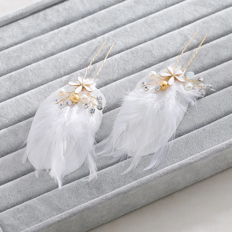 Золотые заколки для волос ручной работы перо кристалл жемчуг цветок свадебные