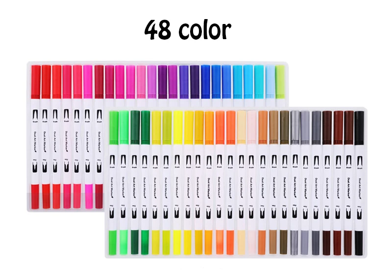 white 48 color 12/18/24/36/48/72/100 шт. Цвета маркер для рисования ручка двойной наконечник кисть отлично лайнер для рисования акварельных маркерных ручек декоративно-прикладного искусства расходные материалы - Цвет: white 48 color