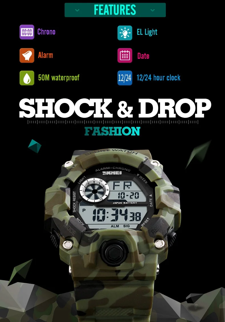 Мужские Цифровые спортивные часы S-Shock SKMEI часы мужские армейские камуфляжные военные многофункциональные наручные часы relogio masculino