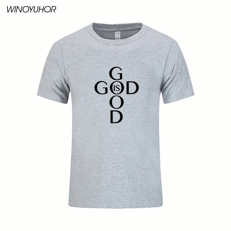 Мужская хлопковая футболка с принтом God Is Good летняя коротким рукавом