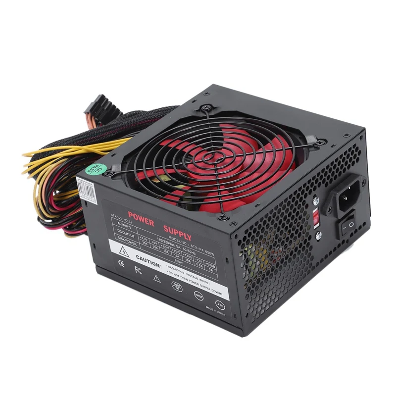 170 260 В Макс 650 Вт блок питания Psu Pfc красный 12 см тихий вентилятор 24Pin 12В ПК