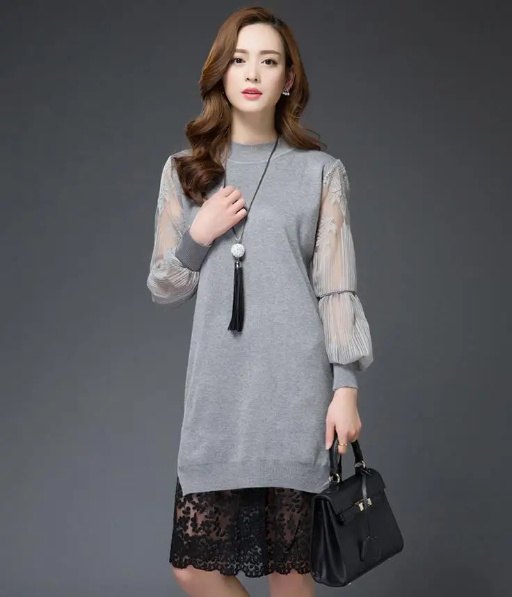 Женское трикотажное платье с длинным рукавом кружевное свитер|knitted dress|sweater dresswomen