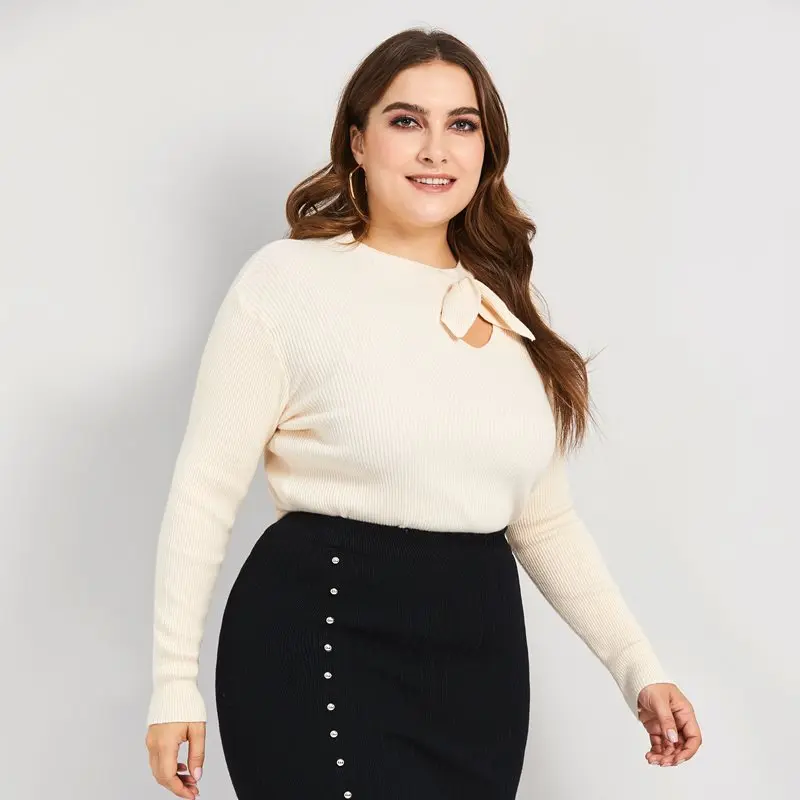 Для женщин свитеры для повседневное простой OL осень элегантный плюс размеры