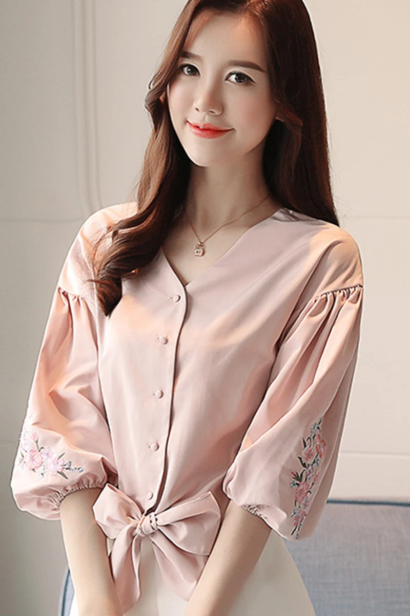 Новинка 2019 года летние женские короткие топы с цветочной вышивкой бантом розовые