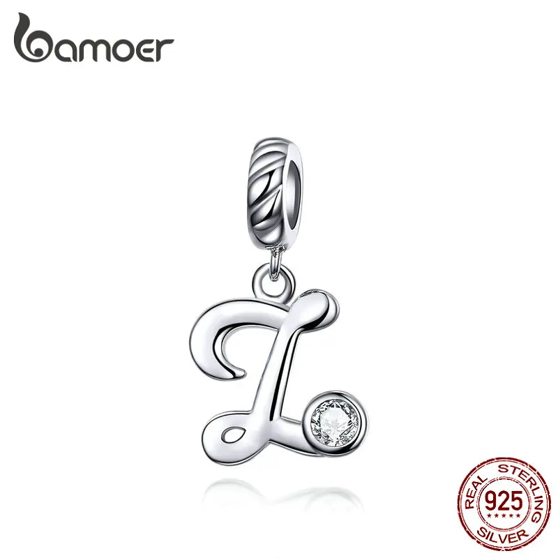 SCC1183-Z BAMOER 26 букв Алфавит кулон 925 пробы Серебряный рукописный язык подвески Шарм для браслетов и ожерелья SCC1183 - Цвет камня: SCC1183-Z