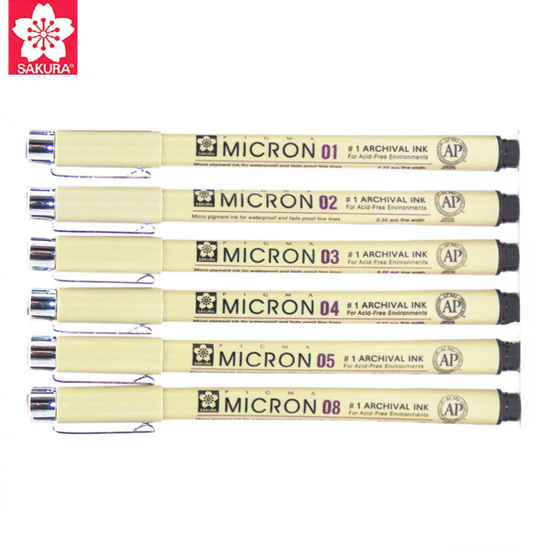 6 шт./лот набор ручек Pigma Sakura Micron водонепроницаемый маркер с тонкой подводкой