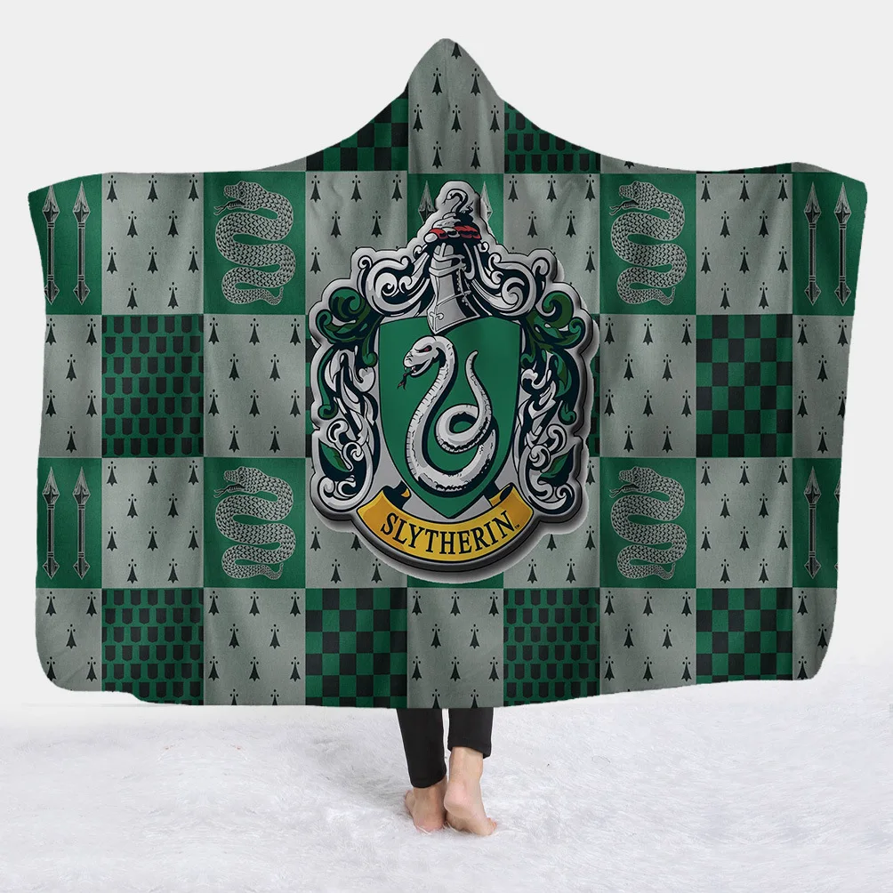 Slytherin Ravenclaw Gryffindor Hufflepuff 3D плюшевое одеяло с капюшоном для взрослых и детей, теплое, ноское, Прямая поставка