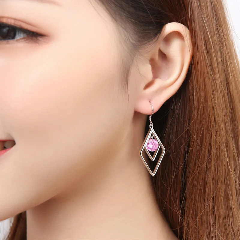 Everoyal Trendy Crystal Pink Drop Earrings For Women Accessories Fashion 925 Silver Girls Princess Jewelry Female Bijou | Украшения и