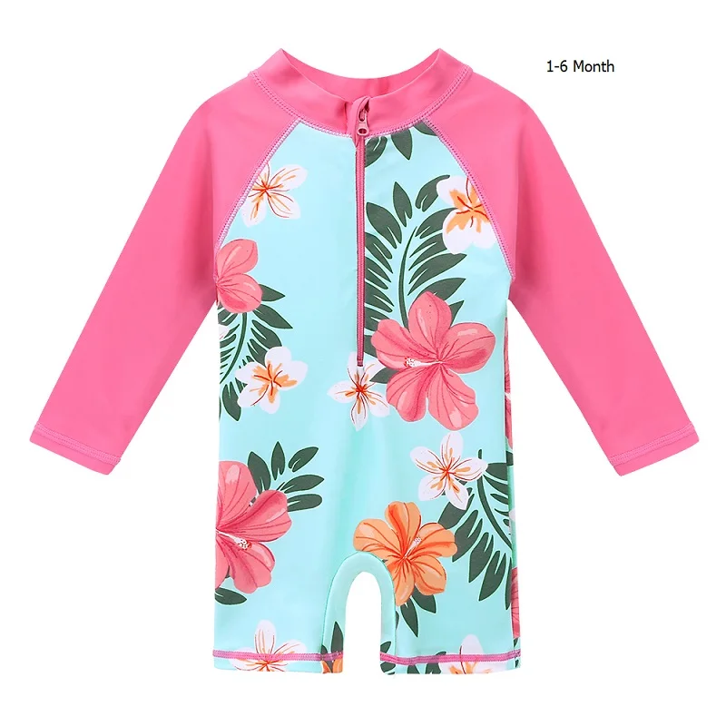 1-6 Month cyanflower BAOHULU/розовый детский купальник принцессы с рисунком из мультфильма; Цельный Детский купальник с длинными рукавами; одежда для купания для мальчиков и девочек; одежда для купания для малышей - Цвет: 1-6 Month cyanflower