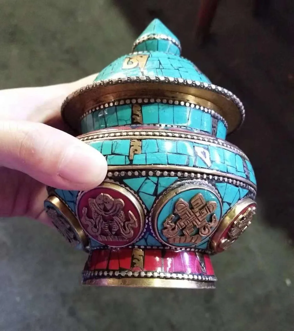 Непальская тема латунная бутылка с восьми сокровищами. | Дом и сад