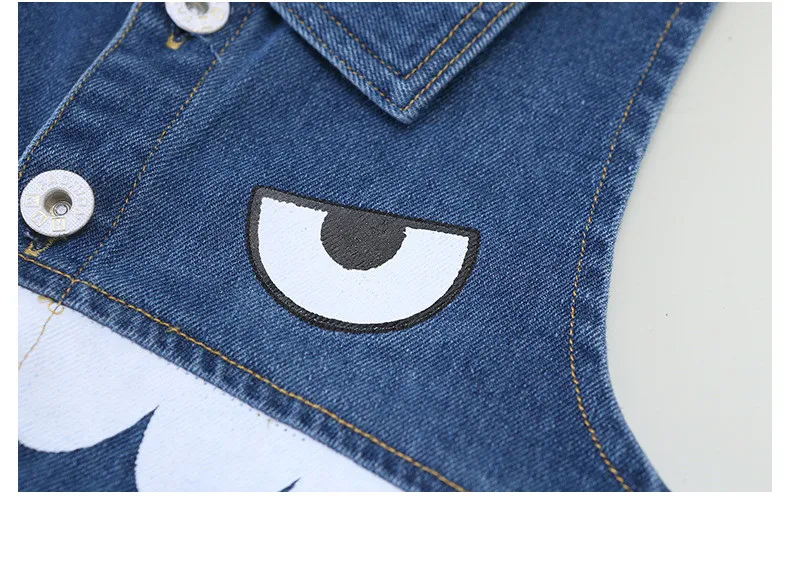 Girls Casual Cartoon Denim Vests Waistcoats Autumn Children Printed Fashion Vest Girl Jeans Outdoor Waistcoat