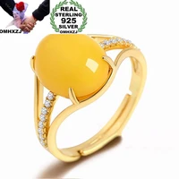 omhxzj wholesale european fashion woman man party wedding gift gold white oval amber aaa zircon 925 sterling silver ring rr231