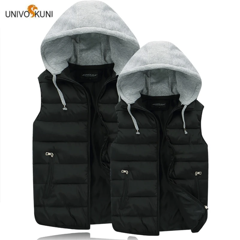 Мужская теплая жилетка UNIVOS KUNI осенне-зимняя однотонная куртка с капюшоном
