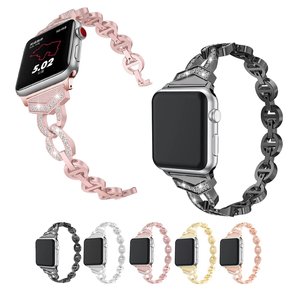 Для умных часов Apple, серия 4, 3, 2, 1, нержавеющая сталь, для женщин, Vo, алмаз, для IWatch, полосы, металлический ремешок для часов 38, 40, 42, 44 мм
