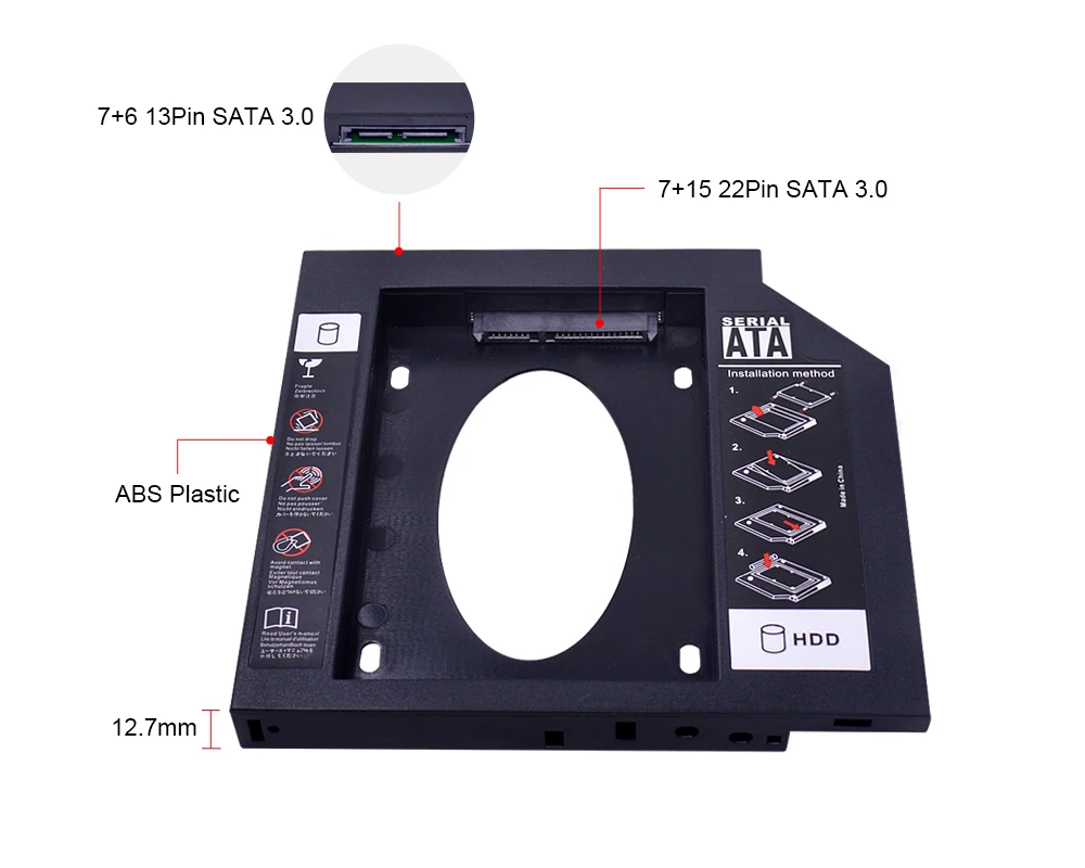 CHIPAL Универсальный 2nd HDD Caddy 12,7 мм SATA 3,0 для 2," 2 ТБ SSD чехол Корпус жесткого диска для ноутбука ODD DVD-ROM CD-ROM
