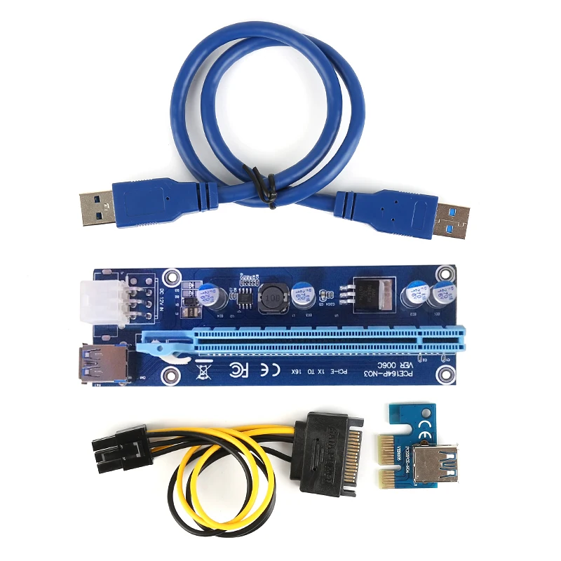 VER008C Molex 6 pin PCIE PCI-E Express 1X до 16X расширитель переходных карт 60 см USB3.0 кабель Mining Bitcoin