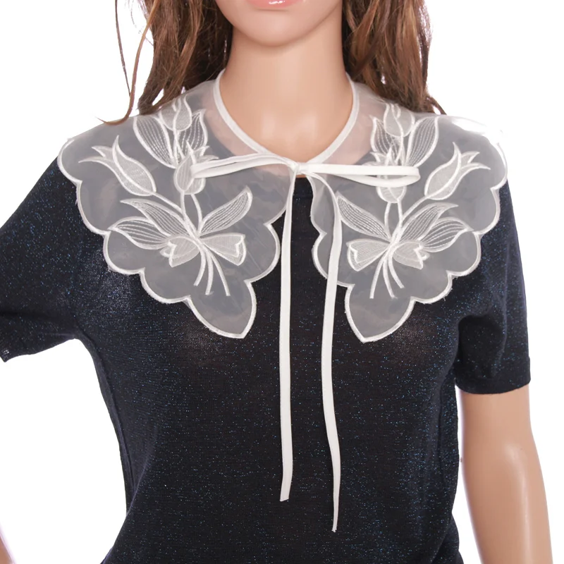 Искусственный воротник Женский накладной с цветочной вышивкой кружевной