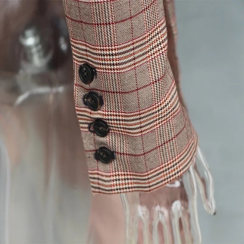 Офисный женский клетчатый блейзер с открытыми плечами Женская куртка вырезом