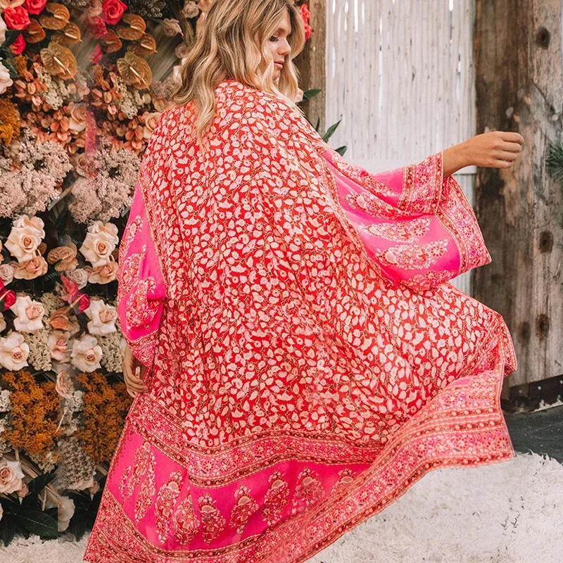 Женский пляжный кардиган кимоно Boho свободная длинная кофта для хипстеров в стиле